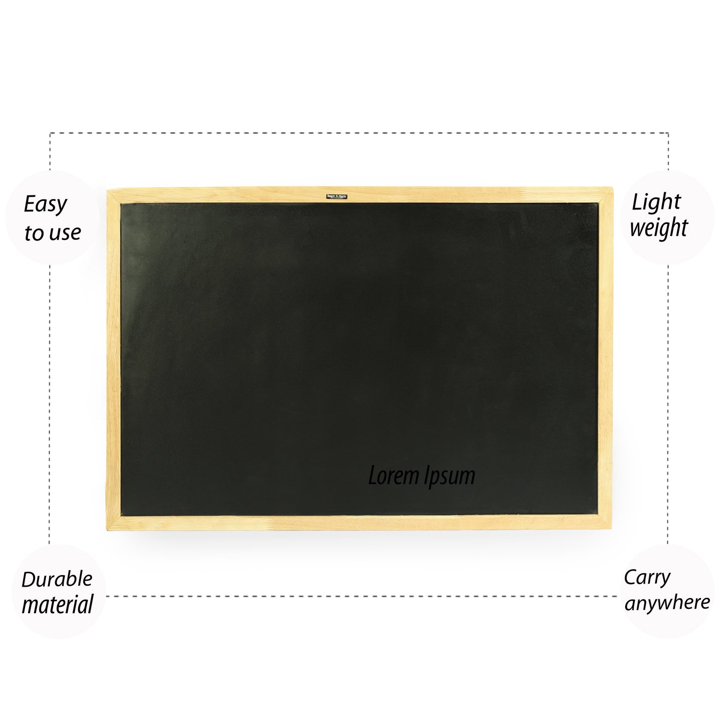 Roger & Moris Wooden (Rubber Wood) Framed Chalk Board - Non Magnetic, Lightweight for Home, Office and School (Black, Size : 1.5 feet x 2 feet)