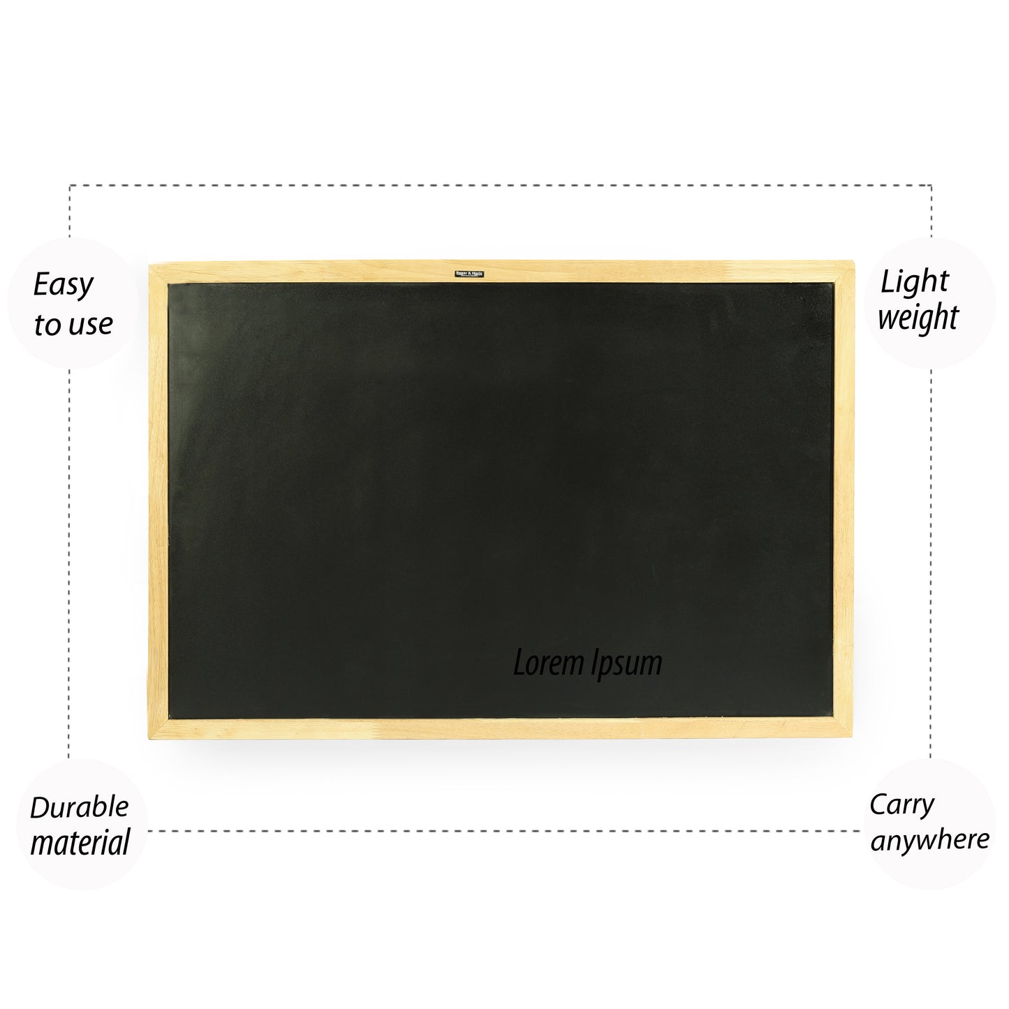 Roger & Moris Wooden (Rubber Wood) Framed Chalk Board - Non Magnetic, Lightweight for Home, Office and School (Black, Size : 2 feet x 3 feet)